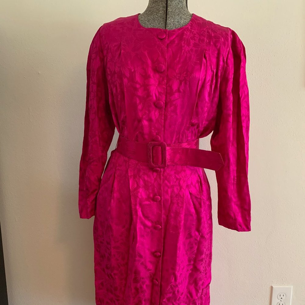 Adriana Papell Vintage Fuchsia Silk Dress Sz S